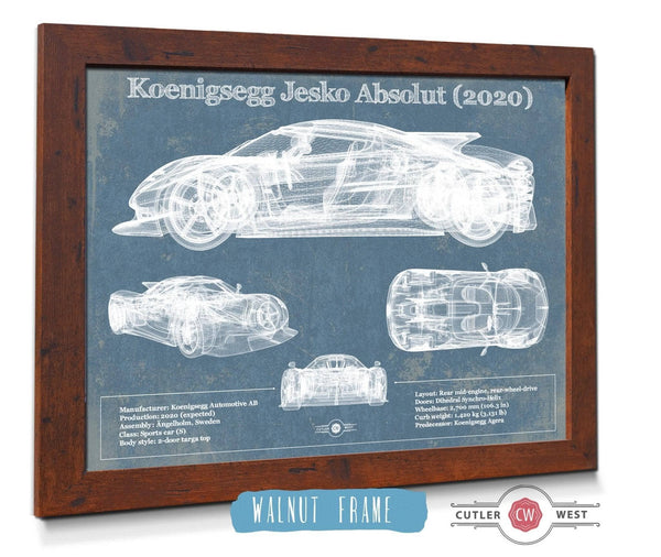 20" x 16" / Walnut Frame Cutler West Koenigsegg Jesko Absolut 2020 Blueprint Patent Race Car Print
