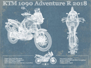 14" x 11" / Unframed Cutler West KTM 1090 Adventure R 2018 Blueprint Motorcycle Patent Print
