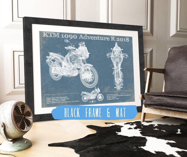20" x 16" / Black Frame & Mat Cutler West KTM 1090 Adventure R 2018 Blueprint Motorcycle Patent Print