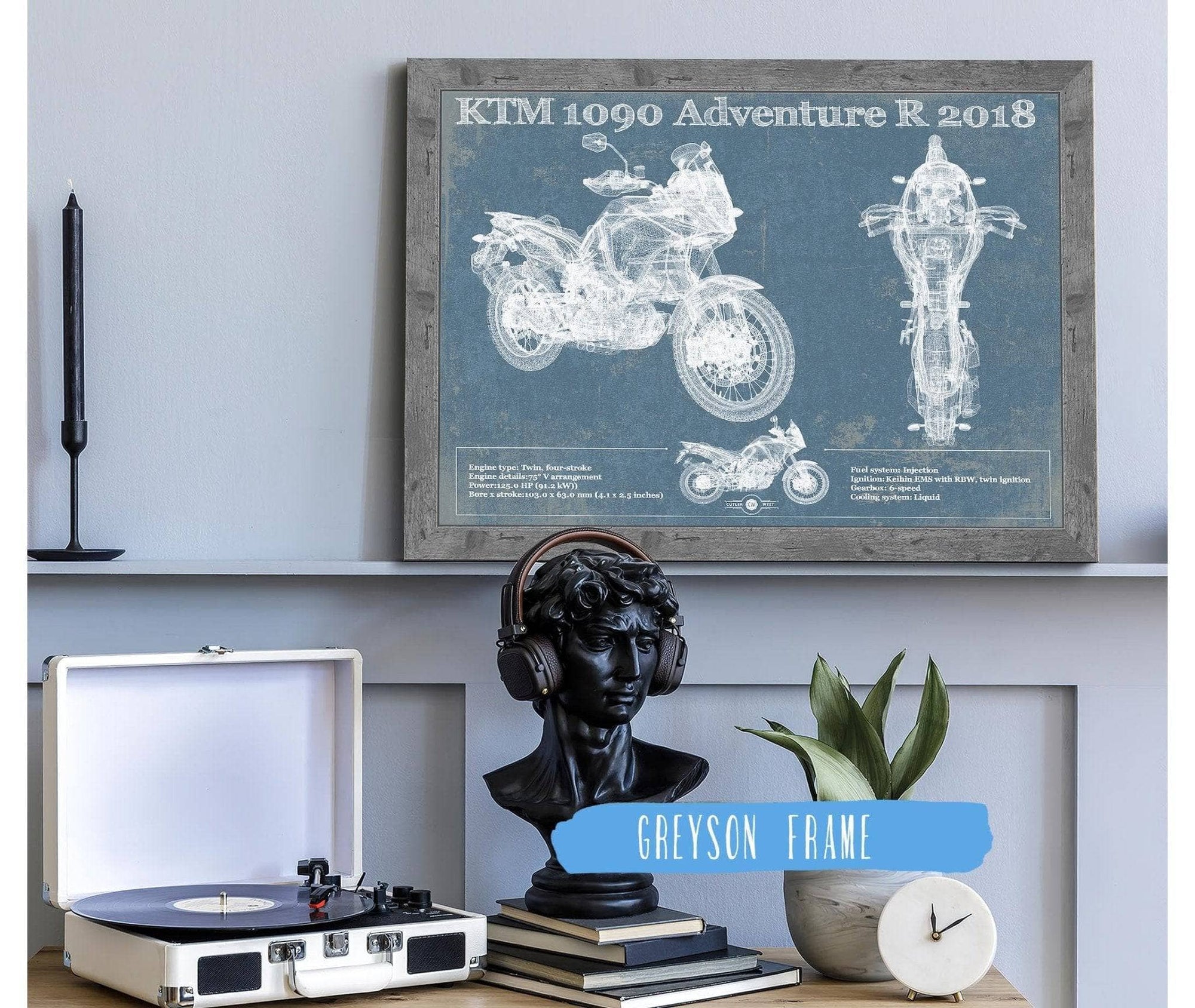 Cutler West 14" x 11" / Greyson Frame KTM 1090 Adventure R 2018 Blueprint Motorcycle Patent Print 845000246_66295