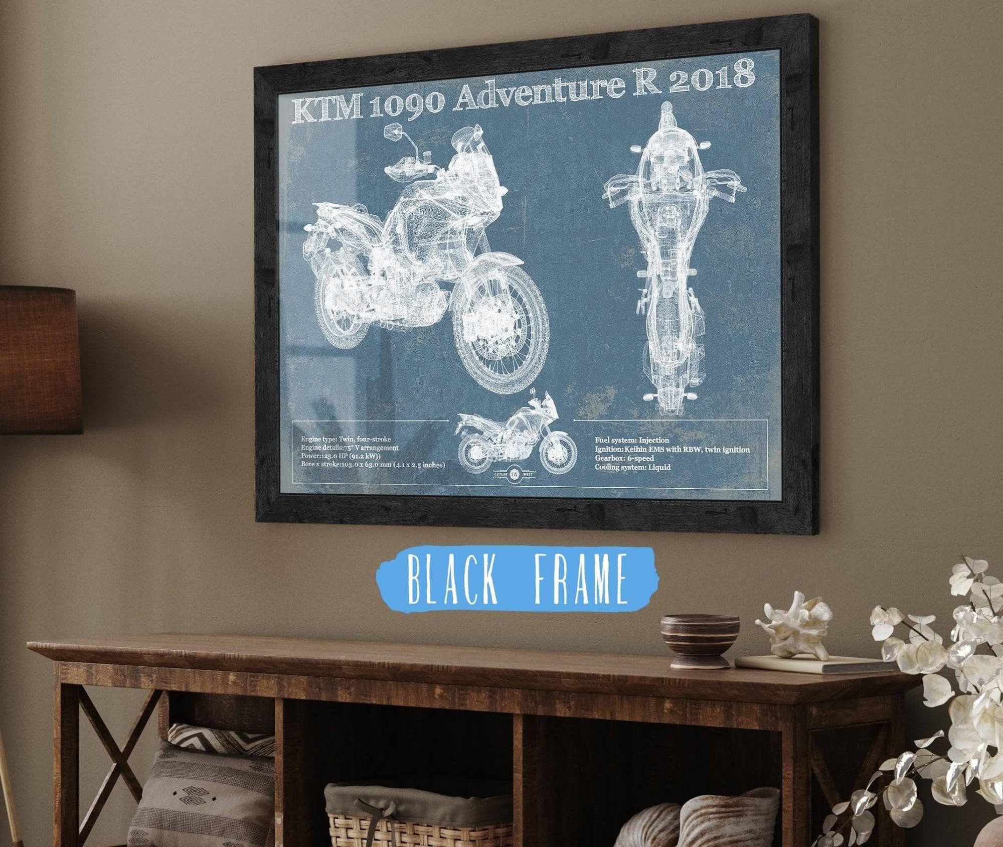 Cutler West 14" x 11" / Black Frame KTM 1090 Adventure R 2018 Blueprint Motorcycle Patent Print 845000246_66289