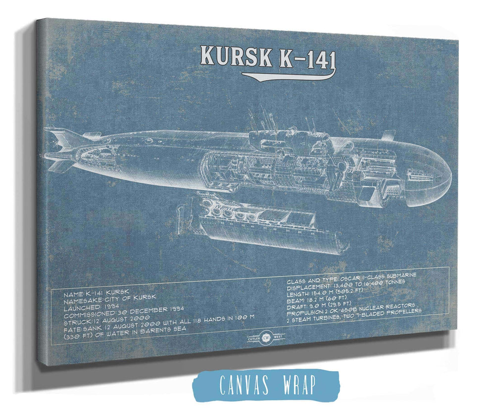 14" x 11" / Stretched Canvas Wrap Cutler West Kursk K-141 Russian Submarine  Vintage Maritime Print