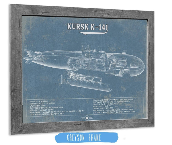 14" x 11" / Greyson Frame Cutler West Kursk K-141 Russian Submarine  Vintage Maritime Print