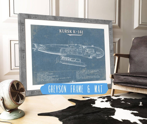 14" x 11" / Greyson Frame & Mat Cutler West Kursk K-141 Russian Submarine  Vintage Maritime Print