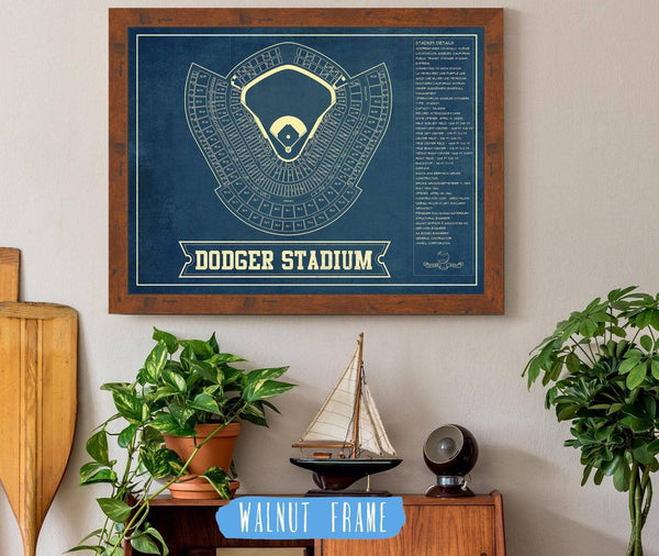 20" x 16" / Walnut Frame Cutler West LA Dodgers Stadium Seating Chart - Vintage Baseball Fan Print
