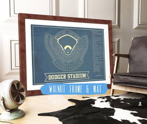 20" x 16" / Walnut Frame & Mat Cutler West LA Dodgers Stadium Seating Chart - Vintage Baseball Fan Print