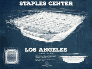 14" x 11" / Unframed Cutler West LA Lakers - Staples Center Vintage Blueprint NBA Basketball NBA Print