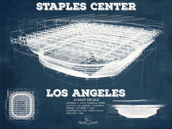 14" x 11" / Unframed Cutler West LA Lakers - Staples Center Vintage Blueprint NBA Basketball NBA Print