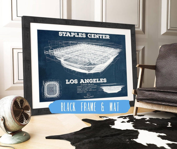 20" x 16" / Black Frame & Mat Cutler West LA Lakers - Staples Center Vintage Blueprint NBA Basketball NBA Print