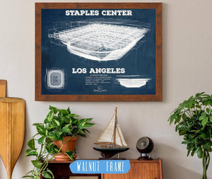 20" x 16" / Walnut Frame Cutler West LA Lakers - Staples Center Vintage Blueprint NBA Basketball NBA Print