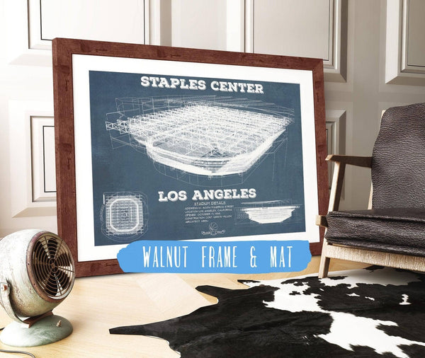 20" x 16" / Walnut Frame & Mat Cutler West LA Lakers - Staples Center Vintage Blueprint NBA Basketball NBA Print