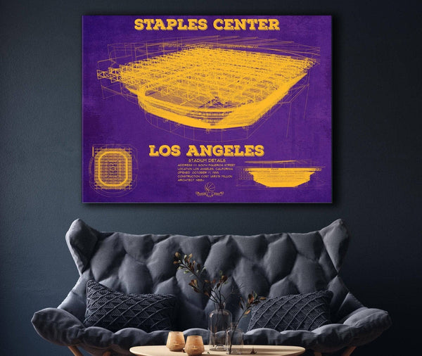 Cutler West LA Lakers - Staples Center Vintage Blueprint NBA Basketball NBA Team Color Print