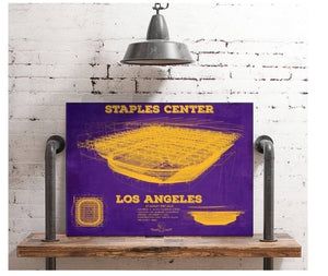 Cutler West LA Lakers - Staples Center Vintage Blueprint NBA Basketball NBA Team Color Print
