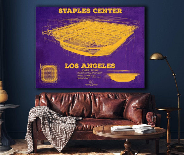 Cutler West LA Lakers - Staples Center Vintage Blueprint NBA Basketball NBA Team Color Print