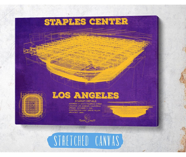 Cutler West LA Lakers - Staples Center Vintage Blueprint NBA Basketball NBA Team Color Print