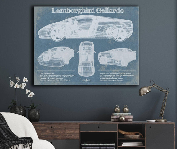 Cutler West Lamborghini Gallardo Vintage Blueprint Auto Print