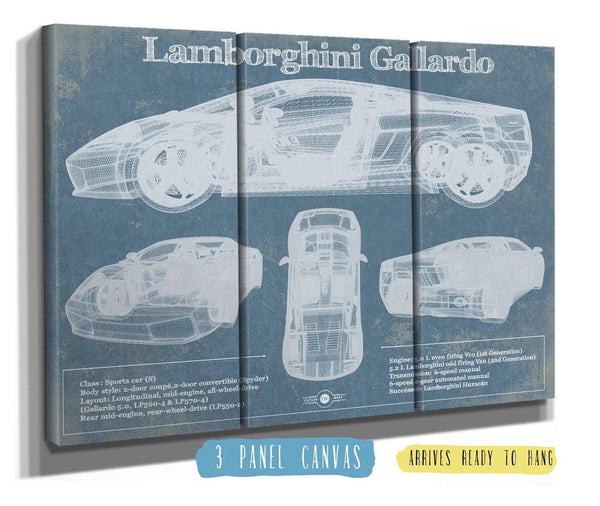 36" x 24" / 3 Panel Canvas Wrap Cutler West Lamborghini Gallardo Vintage Blueprint Auto Print