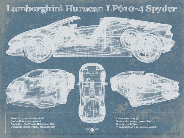 14" x 11" / Unframed Cutler West Lamborghini Huracán LP610-4 Spyder