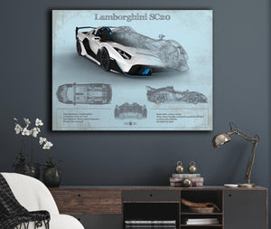 Cutler West Lamborghini Sc20 Blueprint Vintage Auto Print