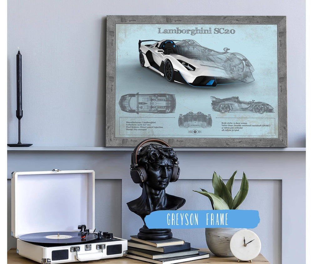 14" x 11" / Stretched Canvas Wrap Cutler West Lamborghini Sc20 Blueprint Vintage Auto Print