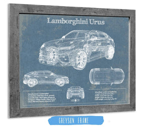 14" x 11" / Greyson Frame Cutler West Lamborghini Urus 2019 Vintage Blueprint Auto Print