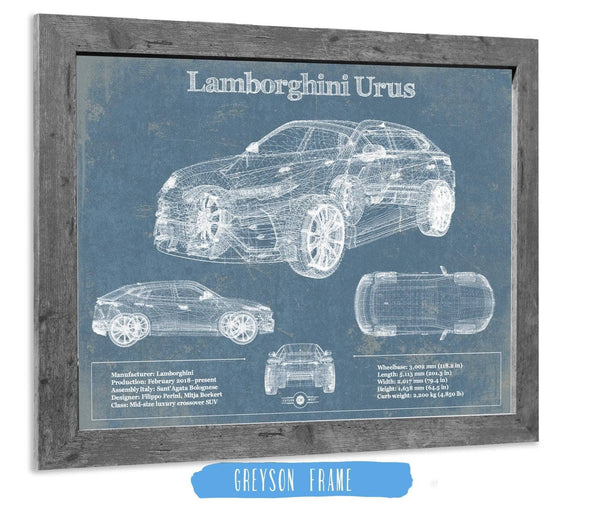 14" x 11" / Greyson Frame Cutler West Lamborghini Urus 2019 Vintage Blueprint Auto Print