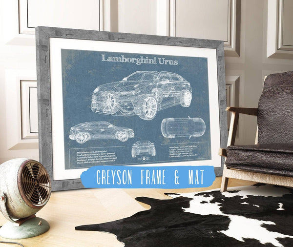 14" x 11" / Greyson Frame & Mat Cutler West Lamborghini Urus 2019 Vintage Blueprint Auto Print