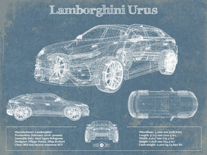 14" x 11" / Unframed Cutler West Lamborghini Urus 2019 Vintage Blueprint Auto Print