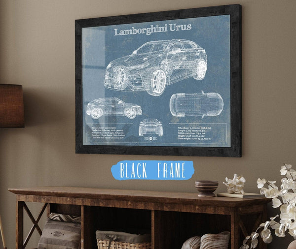 20" x 16" / Black Frame Cutler West Lamborghini Urus 2019 Vintage Blueprint Auto Print