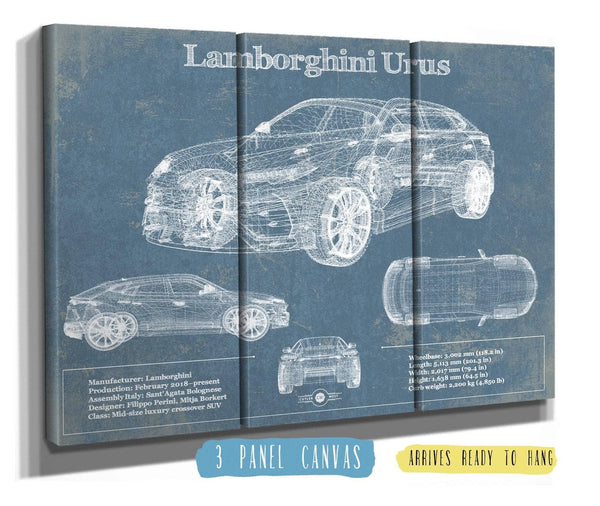 36" x 24" / 3 Panel Canvas Wrap Cutler West Lamborghini Urus 2019 Vintage Blueprint Auto Print