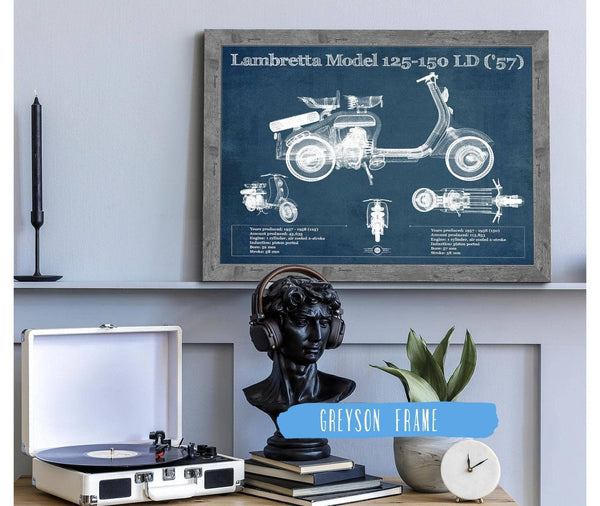 14" x 11" / Greyson Frame Cutler West Lambretta Model 125 150 LD ('57) Vintage Blueprint Motorcycle Print