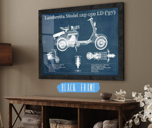 20" x 16" / Black Frame Cutler West Lambretta Model 125 150 LD ('57) Vintage Blueprint Motorcycle Print