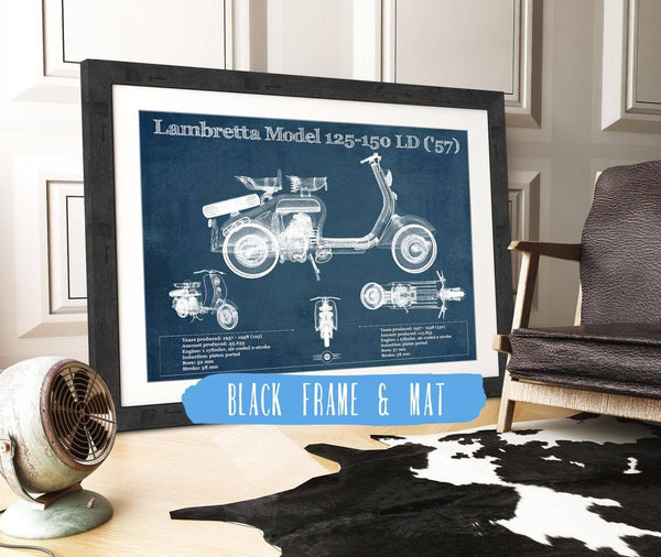 20" x 16" / Black Frame & Mat Cutler West Lambretta Model 125 150 LD ('57) Vintage Blueprint Motorcycle Print