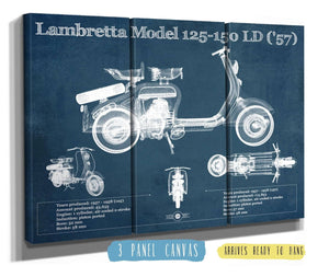 36" x 24" / 3 Panel Canvas Wrap Cutler West Lambretta Model 125 150 LD ('57) Vintage Blueprint Motorcycle Print