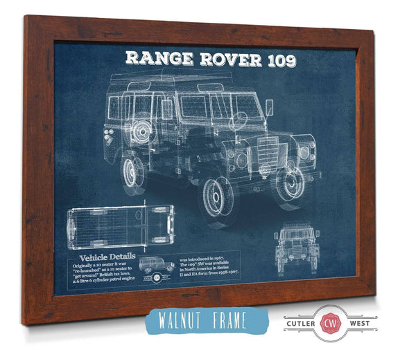 20" x 16" / Walnut Frame Cutler West Land Rover 109 Vintage Blueprint Auto Print