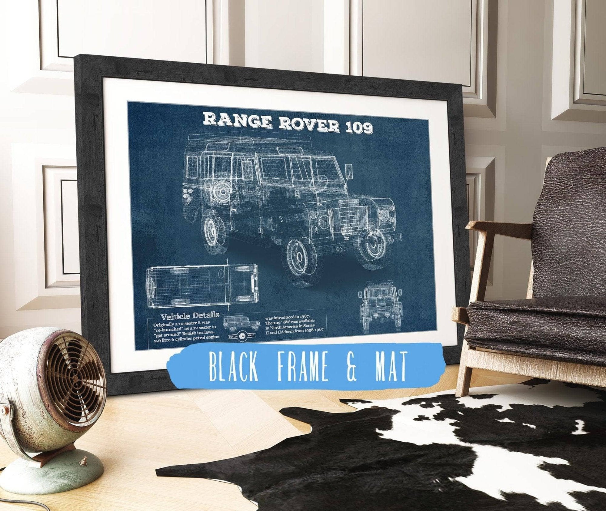 Cutler West Land Rover Collection 14" x 11" / Black Frame & Mat Land Rover 109 Vintage Blueprint Auto Print 833110132_65502