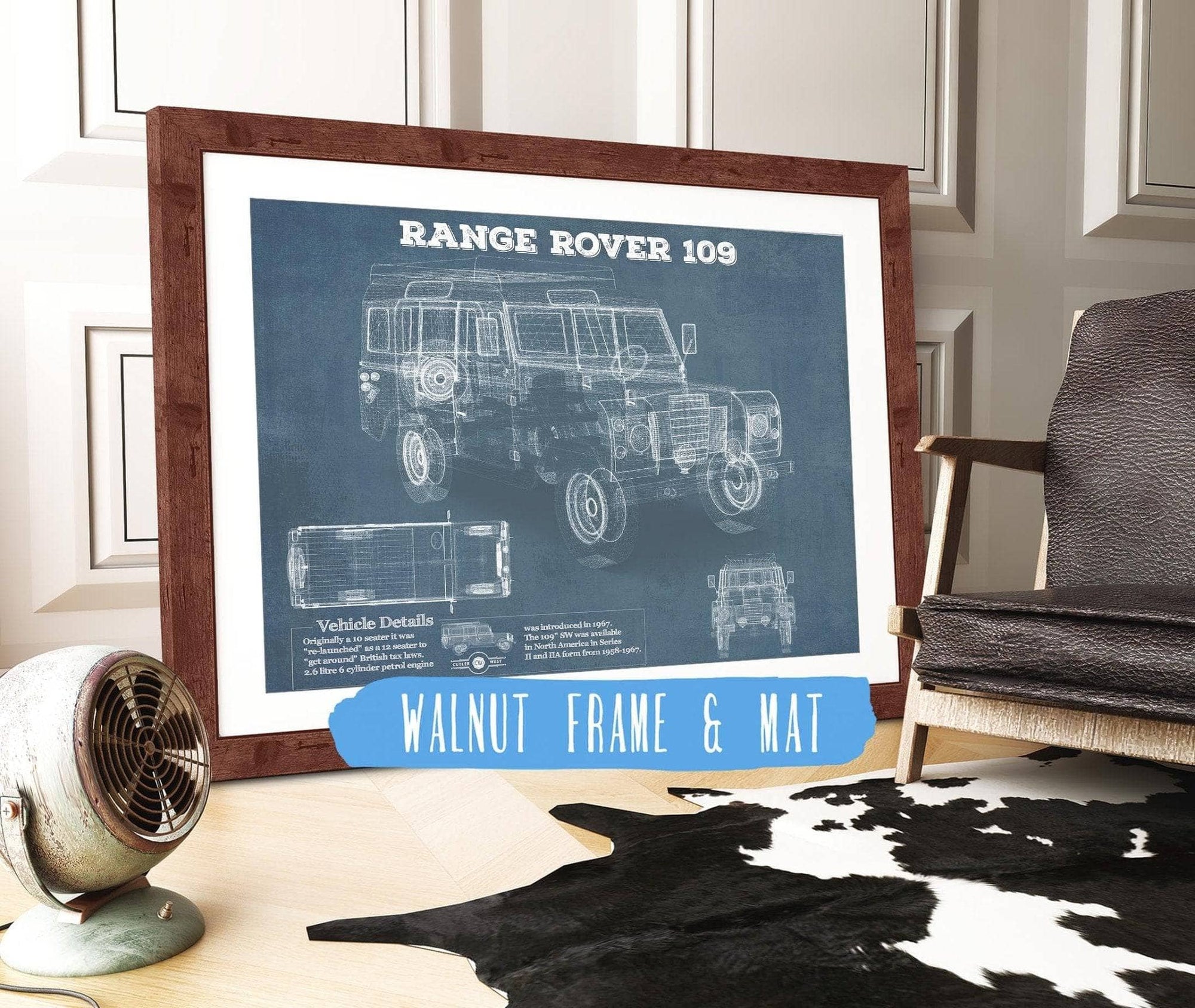 Cutler West Land Rover Collection 14" x 11" / Walnut Frame & Mat Land Rover 109 Vintage Blueprint Auto Print 833110132_65504