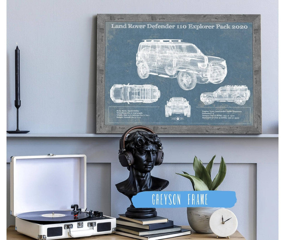 14" x 11" / Stretched Canvas Wrap Cutler West Land Rover Defender 110 Explorer Pack Vintage Blueprint Auto Print