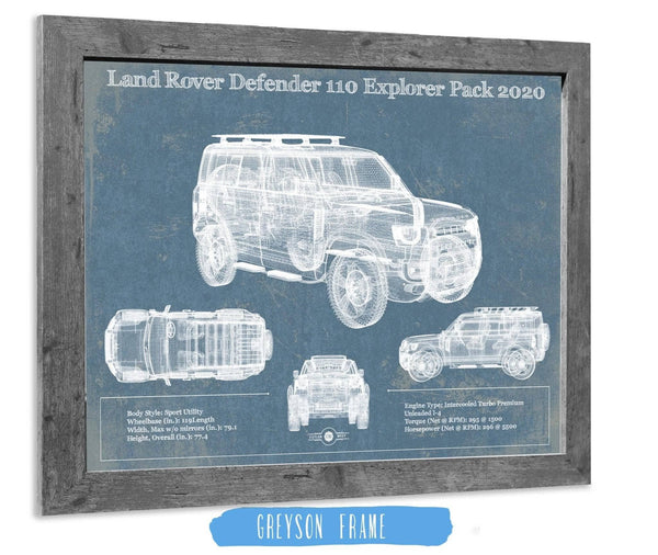 14" x 11" / Greyson Frame Cutler West Land Rover Defender 110 Explorer Pack Vintage Blueprint Auto Print