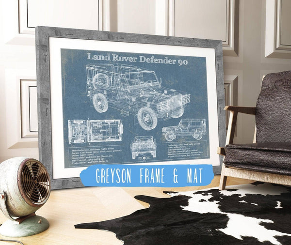 14" x 11" / Greyson Frame & Mat Cutler West Land Rover Defender 90 Blueprint Vintage Auto Patent Print