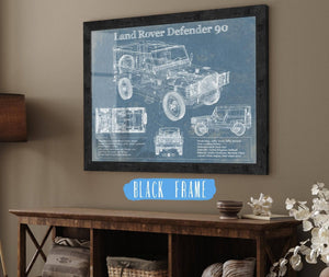 20" x 16" / Black Frame Cutler West Land Rover Defender 90 Blueprint Vintage Auto Patent Print