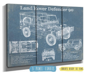 36" x 24" / 3 Panel Canvas Wrap Cutler West Land Rover Defender 90 Blueprint Vintage Auto Patent Print