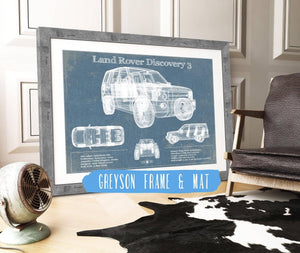 14" x 11" / Greyson Frame & Mat Cutler West Land Rover Discovery 3 Blueprint Vintage Auto Patent Print
