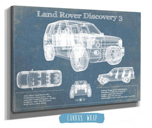 14" x 11" / Stretched Canvas Wrap Cutler West Land Rover Discovery 3 Blueprint Vintage Auto Patent Print