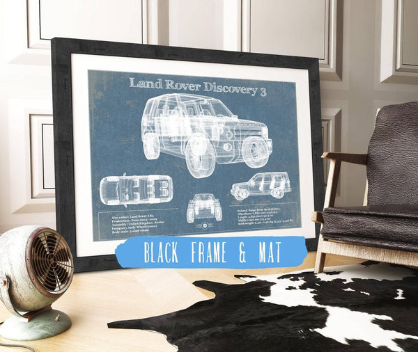 20" x 16" / Black Frame & Mat Cutler West Land Rover Discovery 3 Blueprint Vintage Auto Patent Print