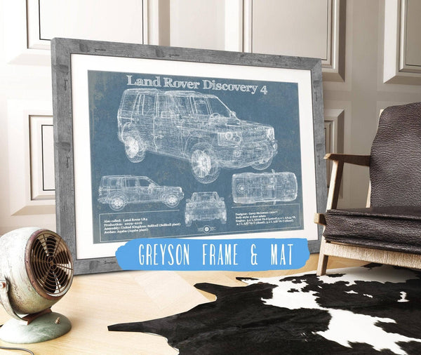 14" x 11" / Greyson Frame & Mat Cutler West Land Rover Discovery 4 Blueprint Vintage Auto Patent Print