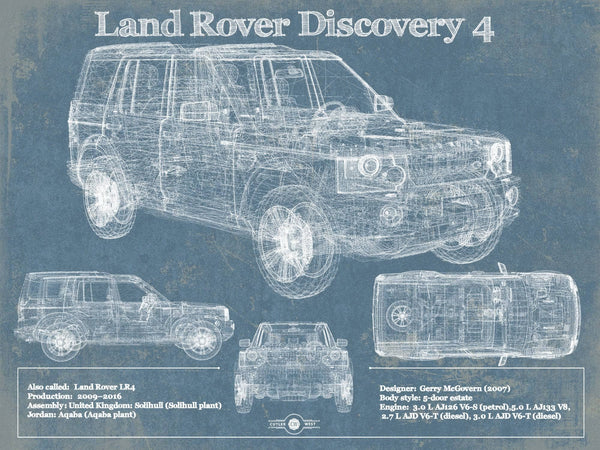 14" x 11" / Unframed Cutler West Land Rover Discovery 4 Blueprint Vintage Auto Patent Print