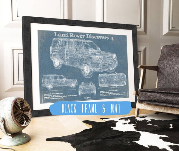 20" x 16" / Black Frame & Mat Cutler West Land Rover Discovery 4 Blueprint Vintage Auto Patent Print