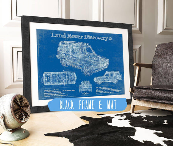 20" x 16" / Black Frame & Mat Cutler West Land Rover Discovery Series 2 Blueprint Vintage Auto Patent Print