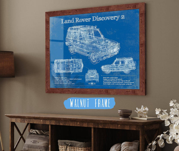 20" x 16" / Walnut Frame Cutler West Land Rover Discovery Series 2 Blueprint Vintage Auto Patent Print